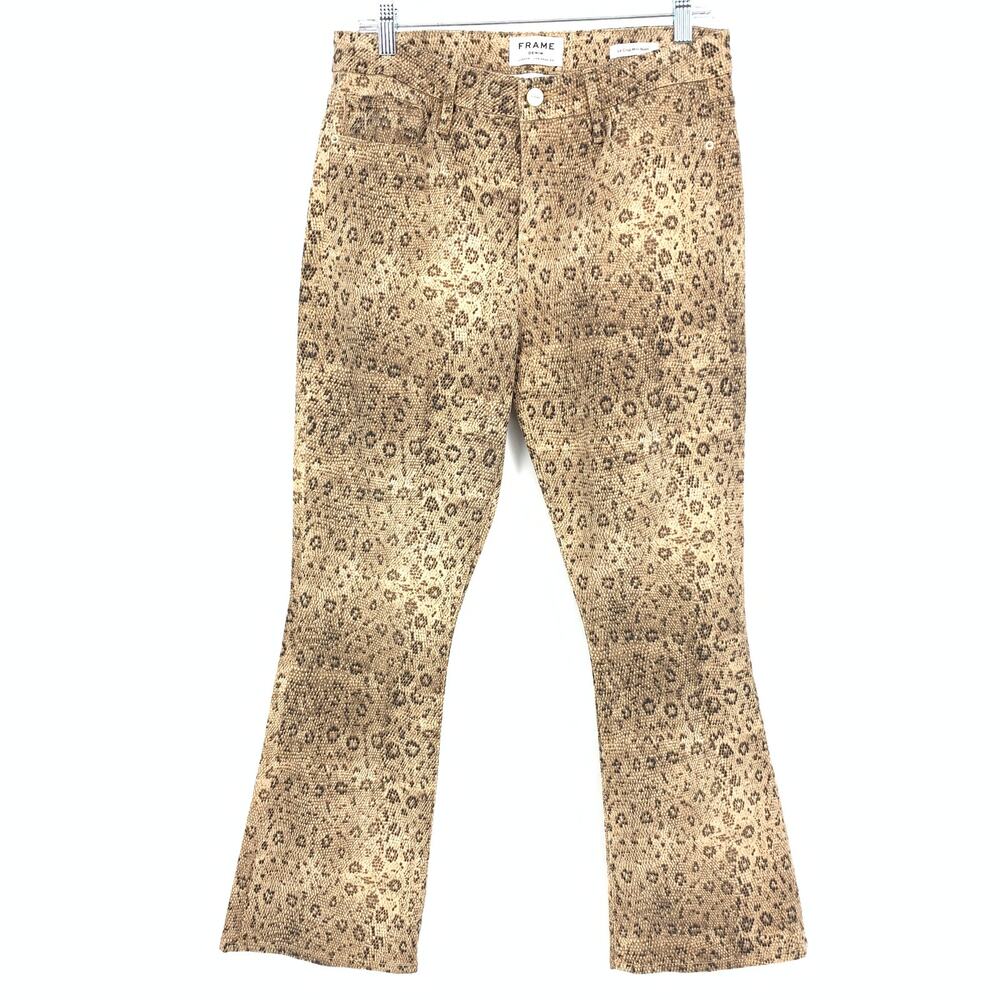 Frame Denim Jeans Women's Size 29 Le Crop Mini Boot Snakeskin Print Tan Brown
